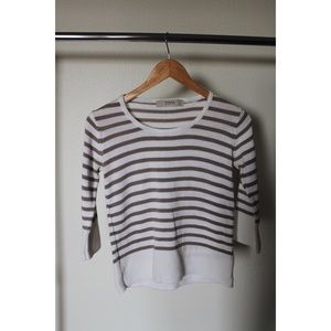 White & Taupe Striped Sweater